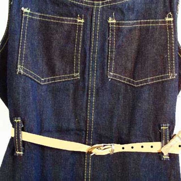DENIM DRESS 1967, NAVY BLUE, JUNIOR 13, SHOULDER STRAPS, BELT, TWO BUST POCKETS, - Picture 3 of 4